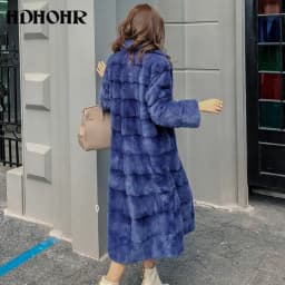 HDHOHR 2026 Real Whole Mink Fur X-Long Coat Factory Direct Sale Winter Slim Warm Female Mink Fur Long Turn-down Collar Jacket