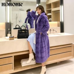 HDHOHR 2026 Real Whole Mink Fur X-Long Coat Factory Direct Sale Winter Slim Warm Female Mink Fur Long Turn-down Collar Jacket