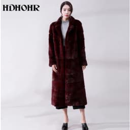HDHOHR 2026 Real Whole Mink Fur X-Long Coat Factory Direct Sale Winter Slim Warm Female Mink Fur Long Turn-down Collar Jacket