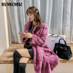HDHOHR 2026 Real Whole Mink Fur X-Long Coat Factory Direct Sale Winter Slim Warm Female Mink Fur Long Turn-down Collar Jacket