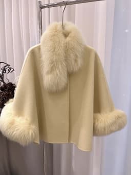Fashion Winter Lady Real Natural Fox Fur Collar Jacket Wool Cloak Cashmere Warm Coat Detachable Collar Luxury Thick Female Coat