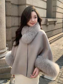 Fashion Winter Lady Real Natural Fox Fur Collar Jacket Wool Cloak Cashmere Warm Coat Detachable Collar Luxury Thick Female Coat