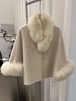Fashion Winter Lady Real Natural Fox Fur Collar Jacket Wool Cloak Cashmere Warm Coat Detachable Collar Luxury Thick Female Coat
