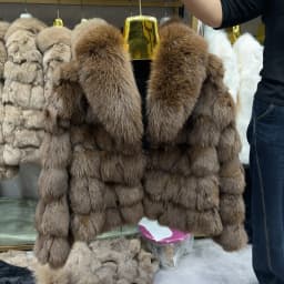 HUA QIU MEI SI Women's Natural Fox Fur Jacket with Fox Collar for Winter Warmth, Short Style Real Fox Fur Leather Jacket