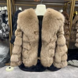 HUA QIU MEI SI Women's Natural Fox Fur Jacket with Fox Collar for Winter Warmth, Short Style Real Fox Fur Leather Jacket