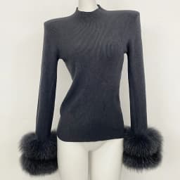 Slim Fit Half Turtleneck Top Clothes Female Women's Knit Sweater with Detachable Cuffs Fox Fur Warm Winter Layering Piece