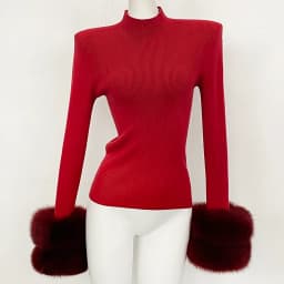 Slim Fit Half Turtleneck Top Clothes Female Women's Knit Sweater with Detachable Cuffs Fox Fur Warm Winter Layering Piece