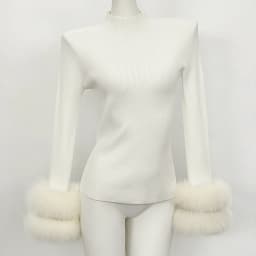 Slim Fit Half Turtleneck Top Clothes Female Women's Knit Sweater with Detachable Cuffs Fox Fur Warm Winter Layering Piece