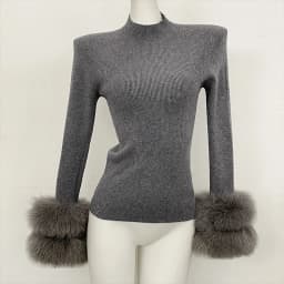 Slim Fit Half Turtleneck Top Clothes Female Women's Knit Sweater with Detachable Cuffs Fox Fur Warm Winter Layering Piece