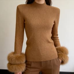 Slim Fit Half Turtleneck Top Clothes Female Women's Knit Sweater with Detachable Cuffs Fox Fur Warm Winter Layering Piece