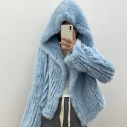 Real fur knitted Genuine Rabbit fur coat women fashion long rabbit fur jacket Outwear winter fur coat