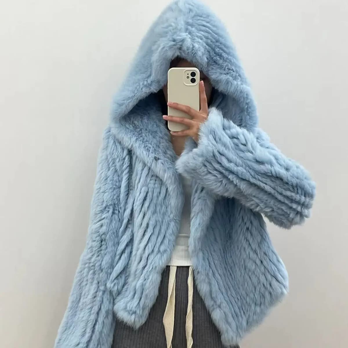 Real fur knitted Genuine Rabbit fur coat women fashion long rabbit fur jacket Outwear winter fur coat