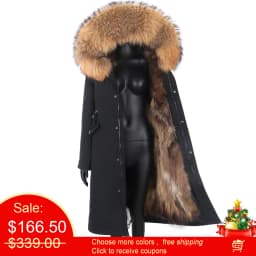 2026 New Winter Jacket Women X-Long Parka Waterproof Big Natural Raccoon Fur Collar Hood Real Fur Coat Thick Warm Real Fox Fur
