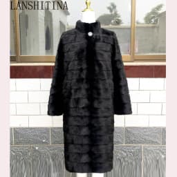 2021 Russian Woman 100% Real Mink Fur Coat Genuine Leather Coat Winter Warm Natural Fur Jacket Long Sleeve Stand-up Collar