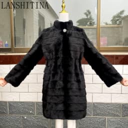 2021 Russian Woman 100% Real Mink Fur Coat Genuine Leather Coat Winter Warm Natural Fur Jacket Long Sleeve Stand-up Collar