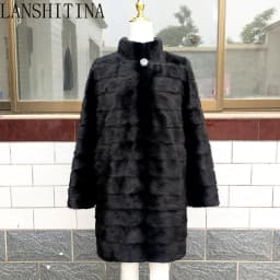 2021 Russian Woman 100% Real Mink Fur Coat Genuine Leather Coat Winter Warm Natural Fur Jacket Long Sleeve Stand-up Collar