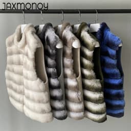 Jaxmonoy Natural Rabbit Fur Coat for Women Winter Real Rex Rabbit Fur Vest Ladies Fashion Patchwork Wool Blend Waistcoat Fall