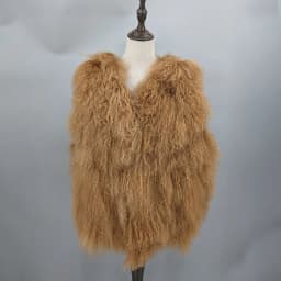 Lady Real Mongolian Sheep Fur Vest Thick Warm Winter Sleeveless Jacket Length 62 cm 250801
