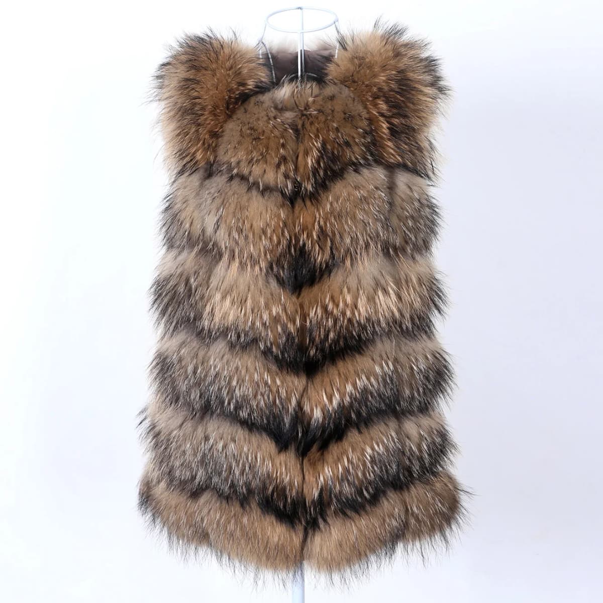 Maomaokong Natural Raccoon Real Fur Coat Ladies Waistcoat Fur Mid-length Winter Warm Real Fur Coat Luxury Women Coat Top Vest