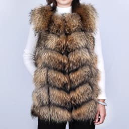 Maomaokong Natural Raccoon Real Fur Coat Ladies Waistcoat Fur Mid-length Winter Warm Real Fur Coat Luxury Women Coat Top Vest