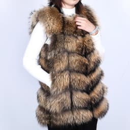 Maomaokong Natural Raccoon Real Fur Coat Ladies Waistcoat Fur Mid-length Winter Warm Real Fur Coat Luxury Women Coat Top Vest