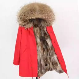 Maomaokong Women Parkas Real Natural Fur Winter Parka Raccoon Fur Collar Fox Inner Fur Liner Jacket Women's Jacket Fur Coat