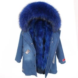 Maomaokong Women Parkas Real Natural Fur Winter Parka Raccoon Fur Collar Fox Inner Fur Liner Jacket Women's Jacket Fur Coat
