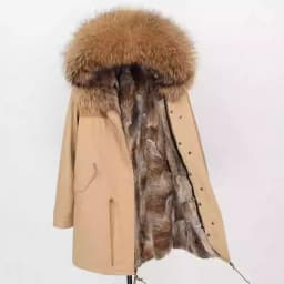 Maomaokong Women Parkas Real Natural Fur Winter Parka Raccoon Fur Collar Fox Inner Fur Liner Jacket Women's Jacket Fur Coat