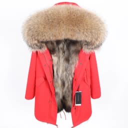 Maomaokong Women Parkas Real Natural Fur Winter Parka Raccoon Fur Collar Fox Inner Fur Liner Jacket Women's Jacket Fur Coat