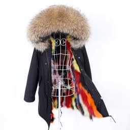 Maomaokong Women Parkas Real Natural Fur Winter Parka Raccoon Fur Collar Fox Inner Fur Liner Jacket Women's Jacket Fur Coat