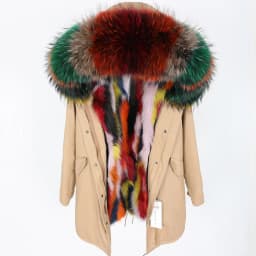 Maomaokong Women Parkas Real Natural Fur Winter Parka Raccoon Fur Collar Fox Inner Fur Liner Jacket Women's Jacket Fur Coat