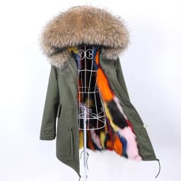 Maomaokong Women Parkas Real Natural Fur Winter Parka Raccoon Fur Collar Fox Inner Fur Liner Jacket Women's Jacket Fur Coat