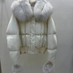 OFTBUY Real Fox Fur Collar Detachable Fur Gloves Winter Solid Puffer Color Outerwear Women Cropped Bomber Duck Down Jacket