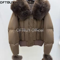 OFTBUY Real Fox Fur Collar Detachable Fur Gloves Winter Solid Puffer Color Outerwear Women Cropped Bomber Duck Down Jacket