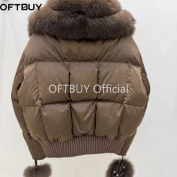 OFTBUY Real Fox Fur Collar Detachable Fur Gloves Winter Solid Puffer Color Outerwear Women Cropped Bomber Duck Down Jacket