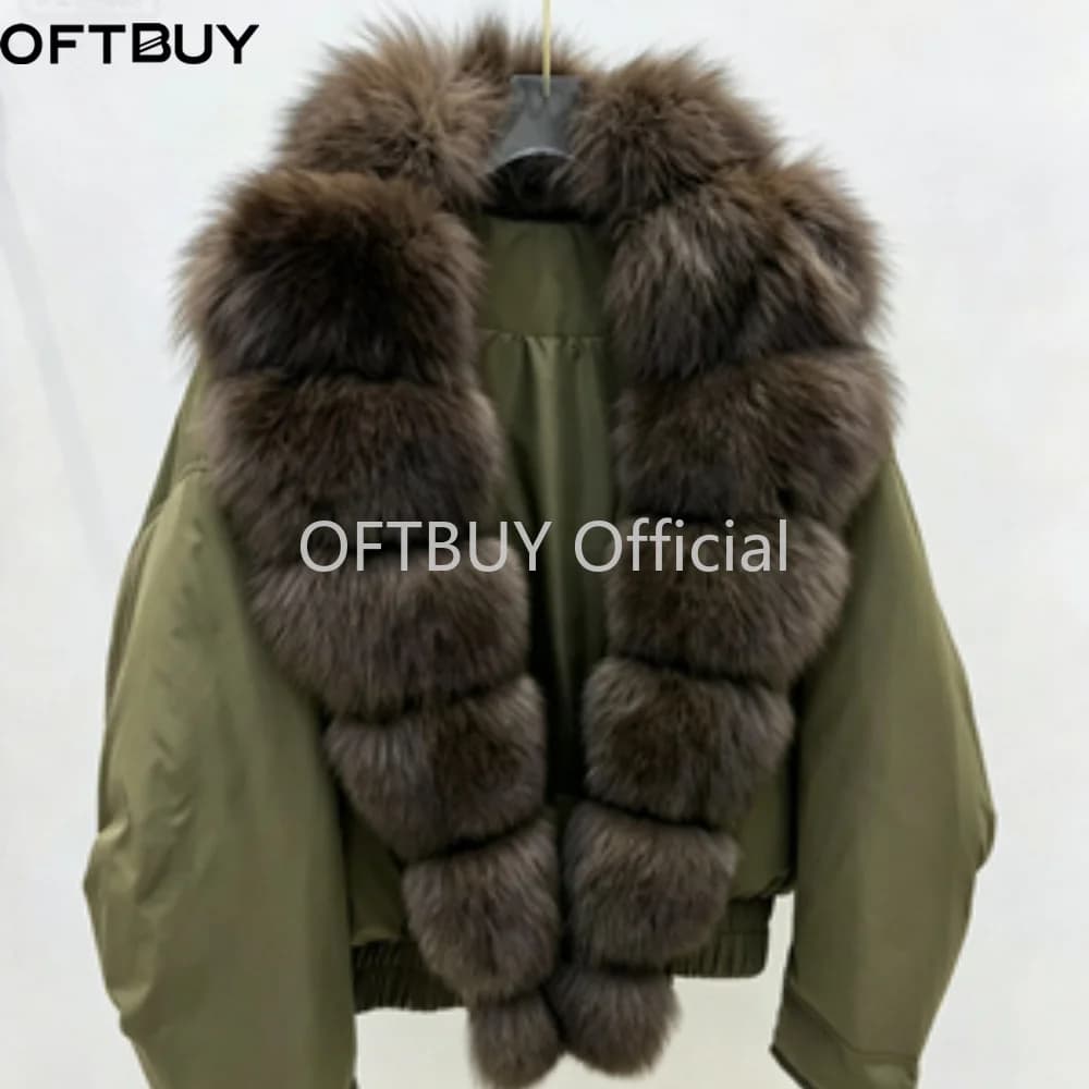 OFTBUY Natural Fox Fur Collar White Duck Down Jacket Winter Warm Thick Windproof Luxury Streetwear Women New Winter Clothin