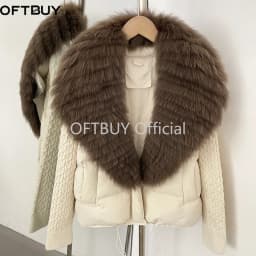 OFTBUY Women New Winter Real Fur Collar Natural Fur Cropped Warm Puffer Coat Duck Down Jacket Female Fashion Casual Outerwear