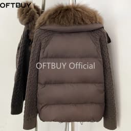OFTBUY Women New Winter Real Fur Collar Natural Fur Cropped Warm Puffer Coat Duck Down Jacket Female Fashion Casual Outerwear