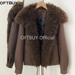 OFTBUY 2026 New Winter Women Real Lamb Fur Collar Duck Down Parka Female Warm Puffer Jacket Chic Fashion Casual Coat Outerwear