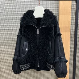 2025 New Real Fur Coat Winter Jacket Women Natural Rabbit Fur Lambswool Collar Luxury Outwear Loose Thick Warm Female Coat