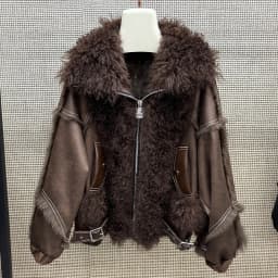 2025 New Real Fur Coat Winter Jacket Women Natural Rabbit Fur Lambswool Collar Luxury Outwear Loose Thick Warm Female Coat