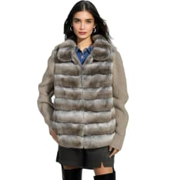 Top Selling Rex Rabbit Fur Coat Women | Chinchilla Color Warm Stand Collar Knit Jacket | Limited In Stock 250409