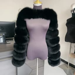 HUAQIUMEISI Natural Real Fox Fur Single and Double Sleeves Women Fur Coat with a Pair of Sleeves Natural Raccoon Fur Jackets