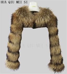 HUAQIUMEISI Natural Real Fox Fur Single and Double Sleeves Women Fur Coat with a Pair of Sleeves Natural Raccoon Fur Jackets