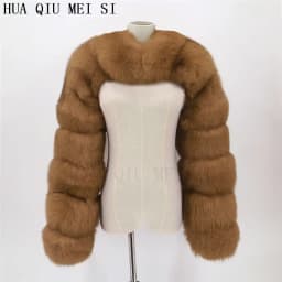 HUAQIUMEISI Natural Real Fox Fur Single and Double Sleeves Women Fur Coat with a Pair of Sleeves Natural Raccoon Fur Jackets