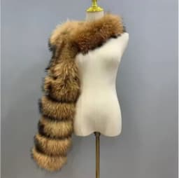 HUAQIUMEISI Natural Real Fox Fur Single and Double Sleeves Women Fur Coat with a Pair of Sleeves Natural Raccoon Fur Jackets