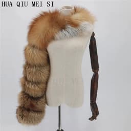 HUAQIUMEISI Natural Real Fox Fur Single and Double Sleeves Women Fur Coat with a Pair of Sleeves Natural Raccoon Fur Jackets