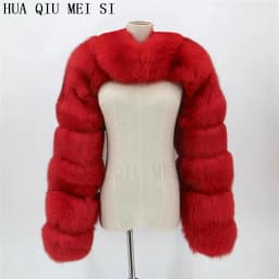 HUAQIUMEISI Natural Real Fox Fur Single and Double Sleeves Women Fur Coat with a Pair of Sleeves Natural Raccoon Fur Jackets
