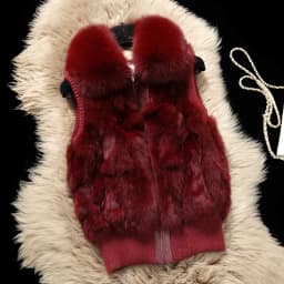 Women's Genuine Real Rabbit Fur Fox Fur Collar Knitting Women's Winter vest Fur Jacket Casual Short Outwear Slim with zipper
