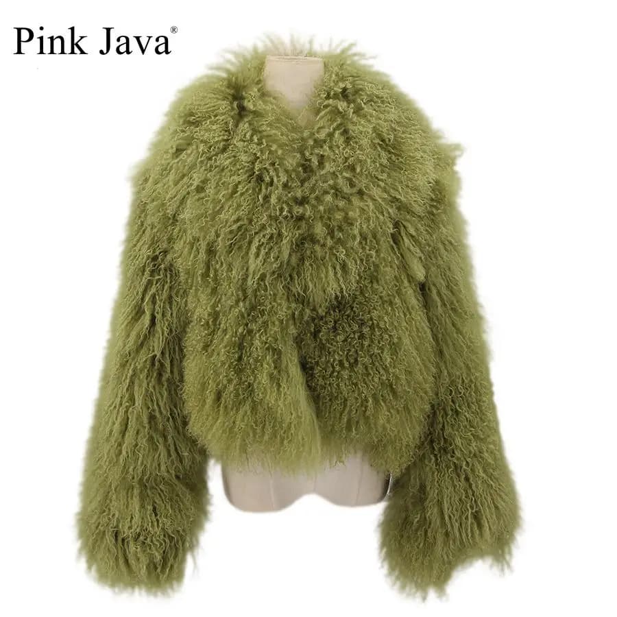 PINK JAVA QC23050-2 new arrival real mongolia sheep fur jackets women winter fur coat wholesale hot sale